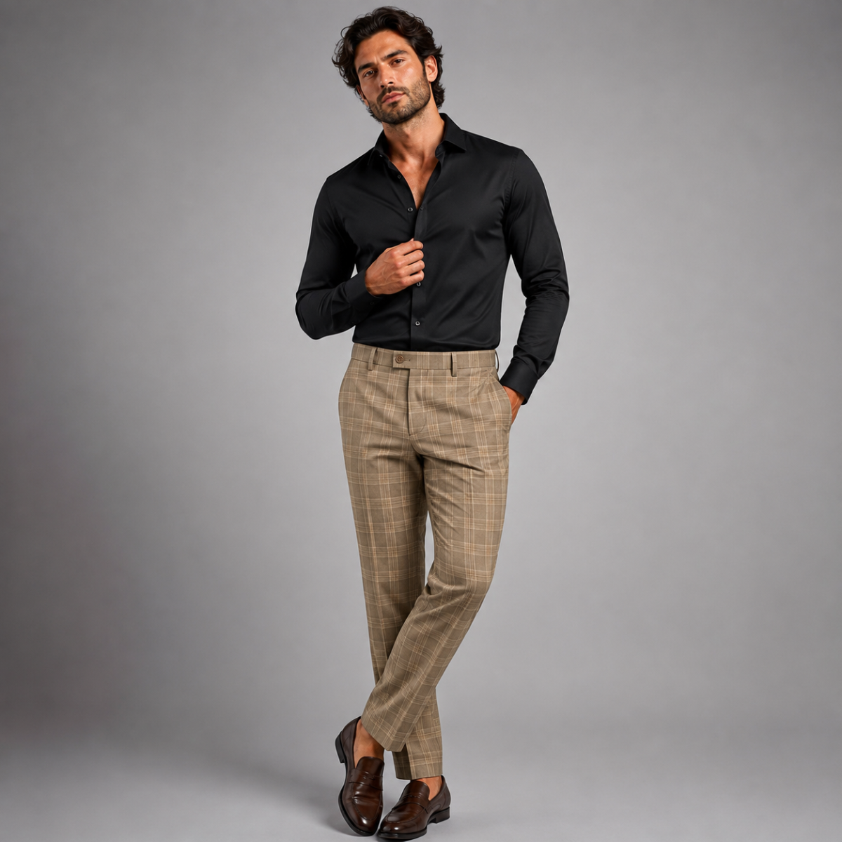 Men's Slim-Fit Checkered Dress Pants