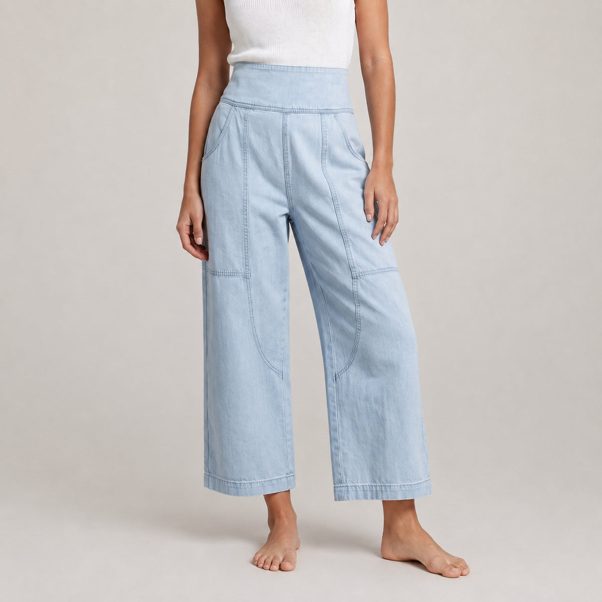 Women's Wide Leg Cotton Linen Denim Pants | Palazzo Trousers