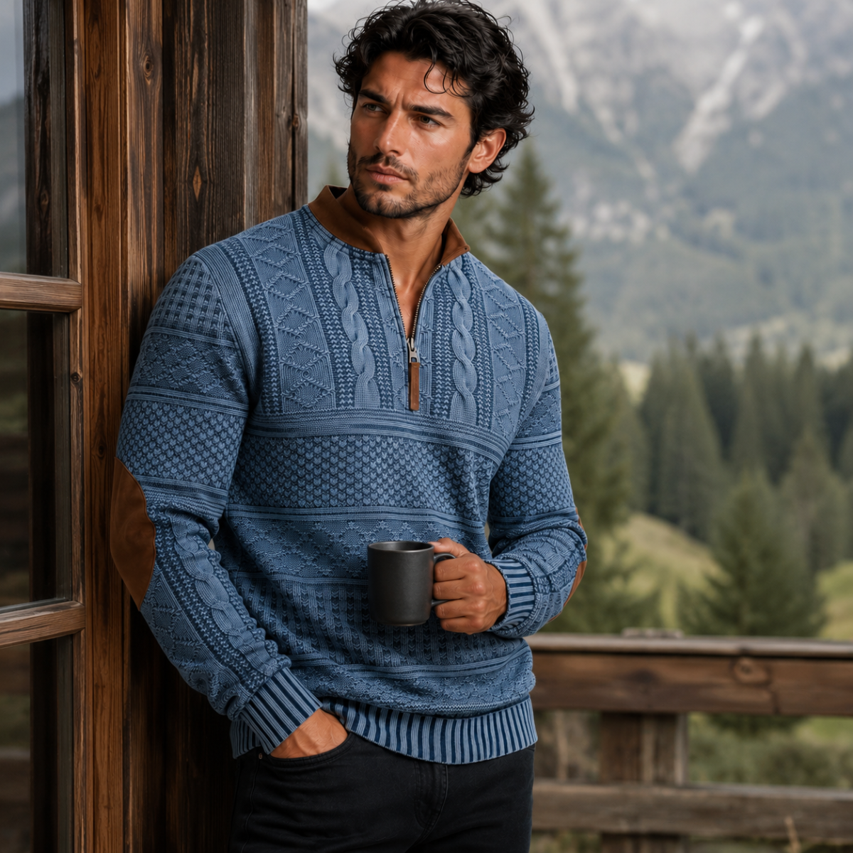 Men’s Jacquard Quarter Zip Sweater