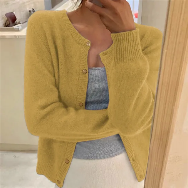 Women's Lightweight Knit Cardigan with Buttons and a Round Neckline