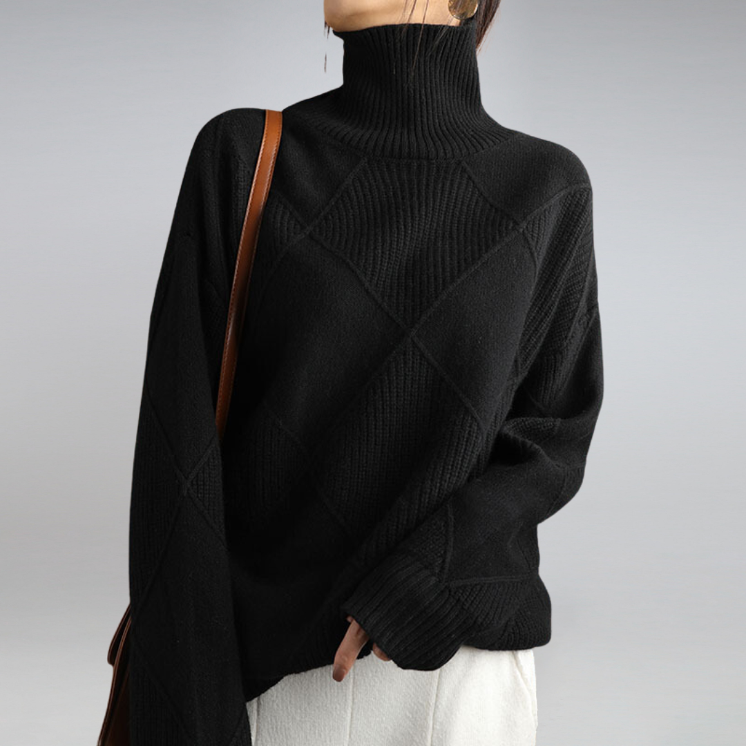 Women’s Turtleneck Sweater with Diamond Pattern