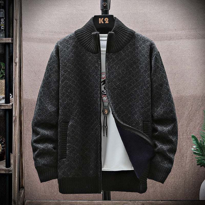 Men’s Oversized Knit Front-Zip Cardigan
