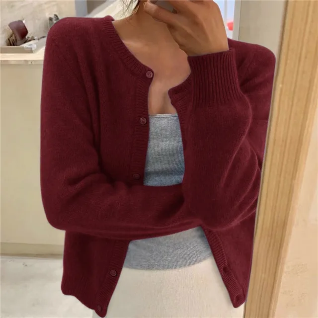 Women's Round-Neck Cardigan with Buttons
