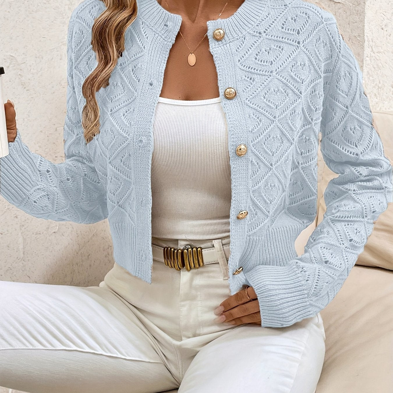 Women's Short Quilted Cardigan with Buttons