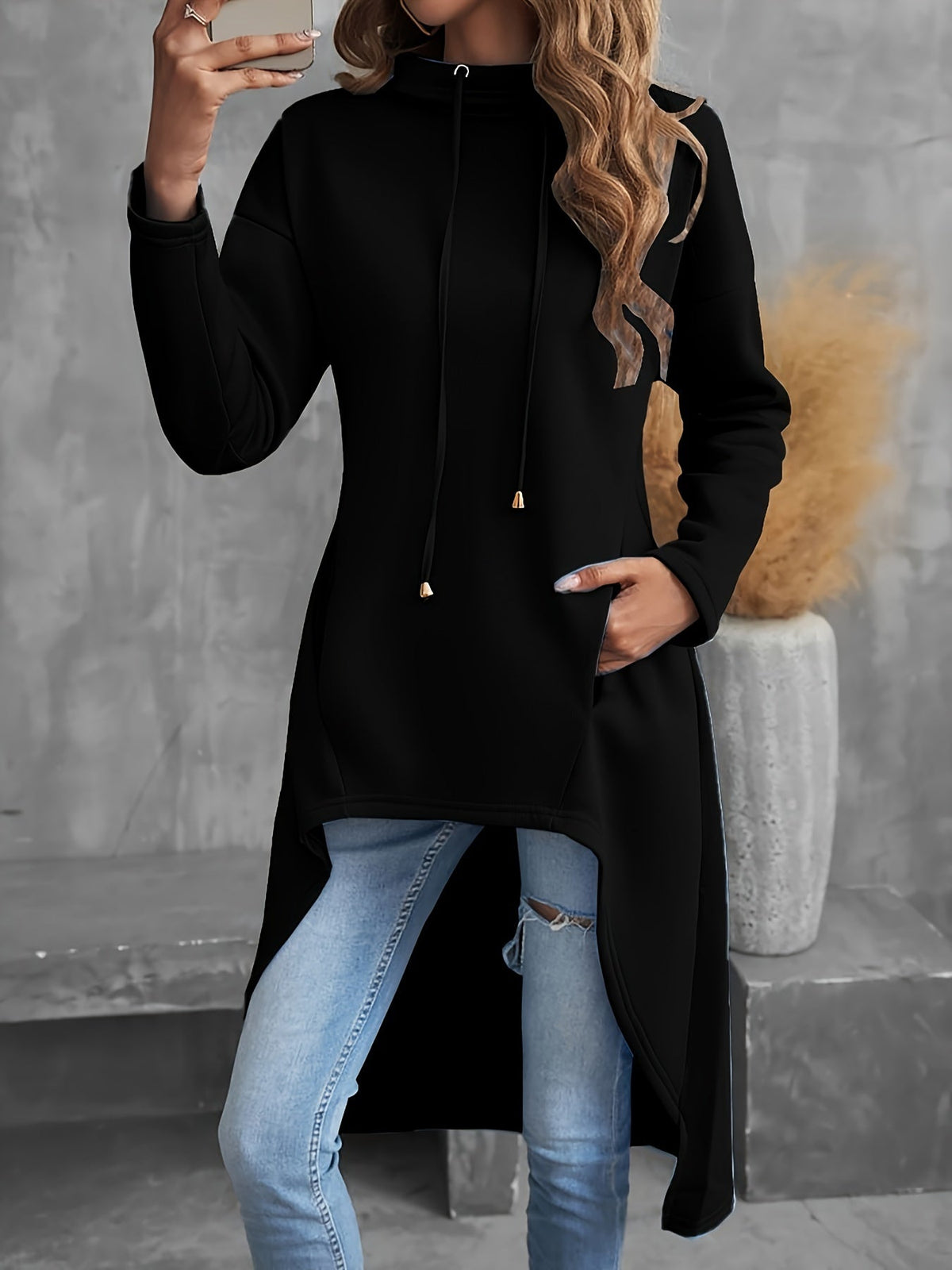 Women’s Hoodie with Hood and Asymmetrical Hem
