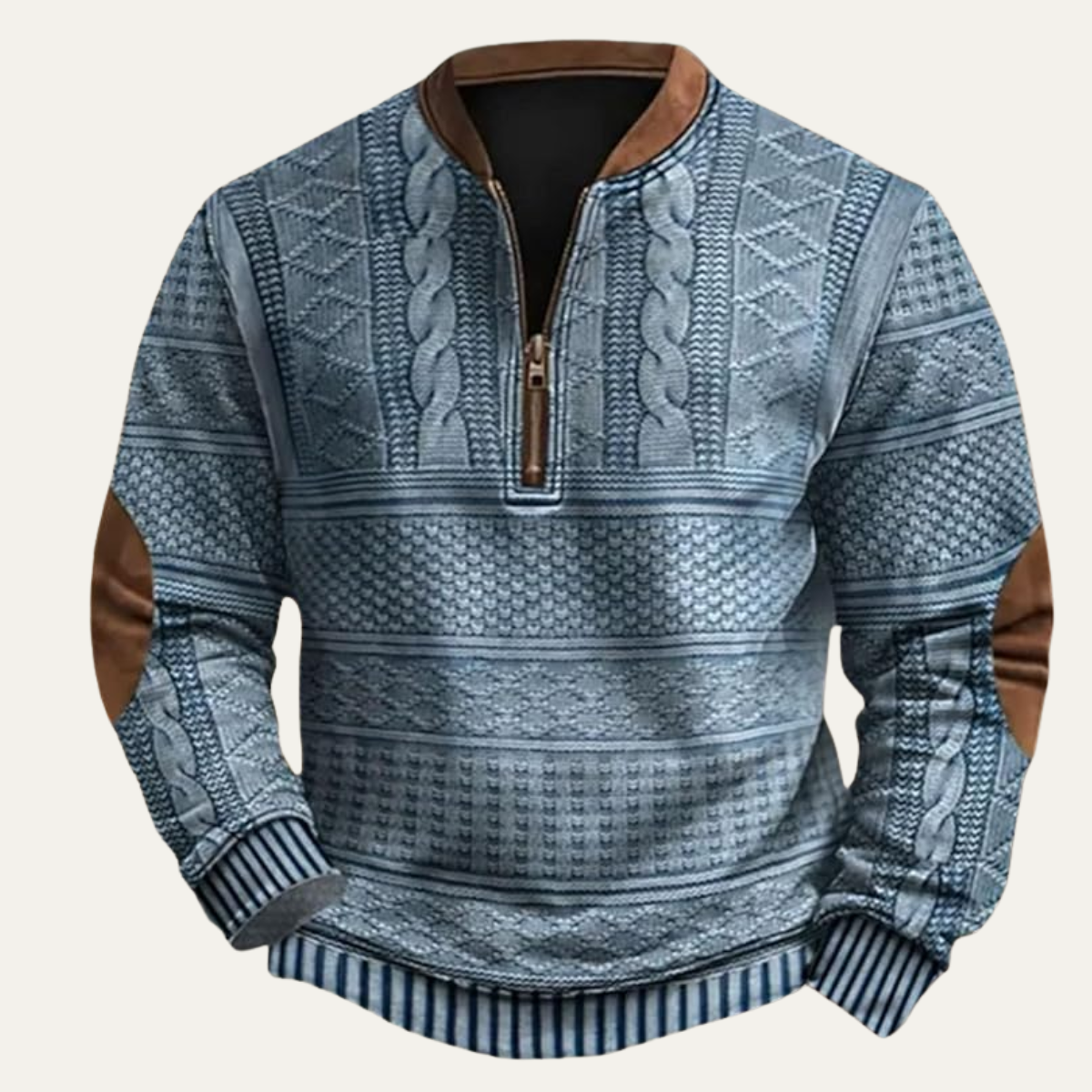 Men's Half-Zip Sweater with Faux Leather Patches