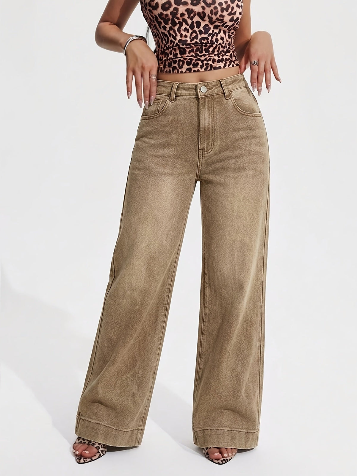 Vintage Brown High Waist Flared Jeans
