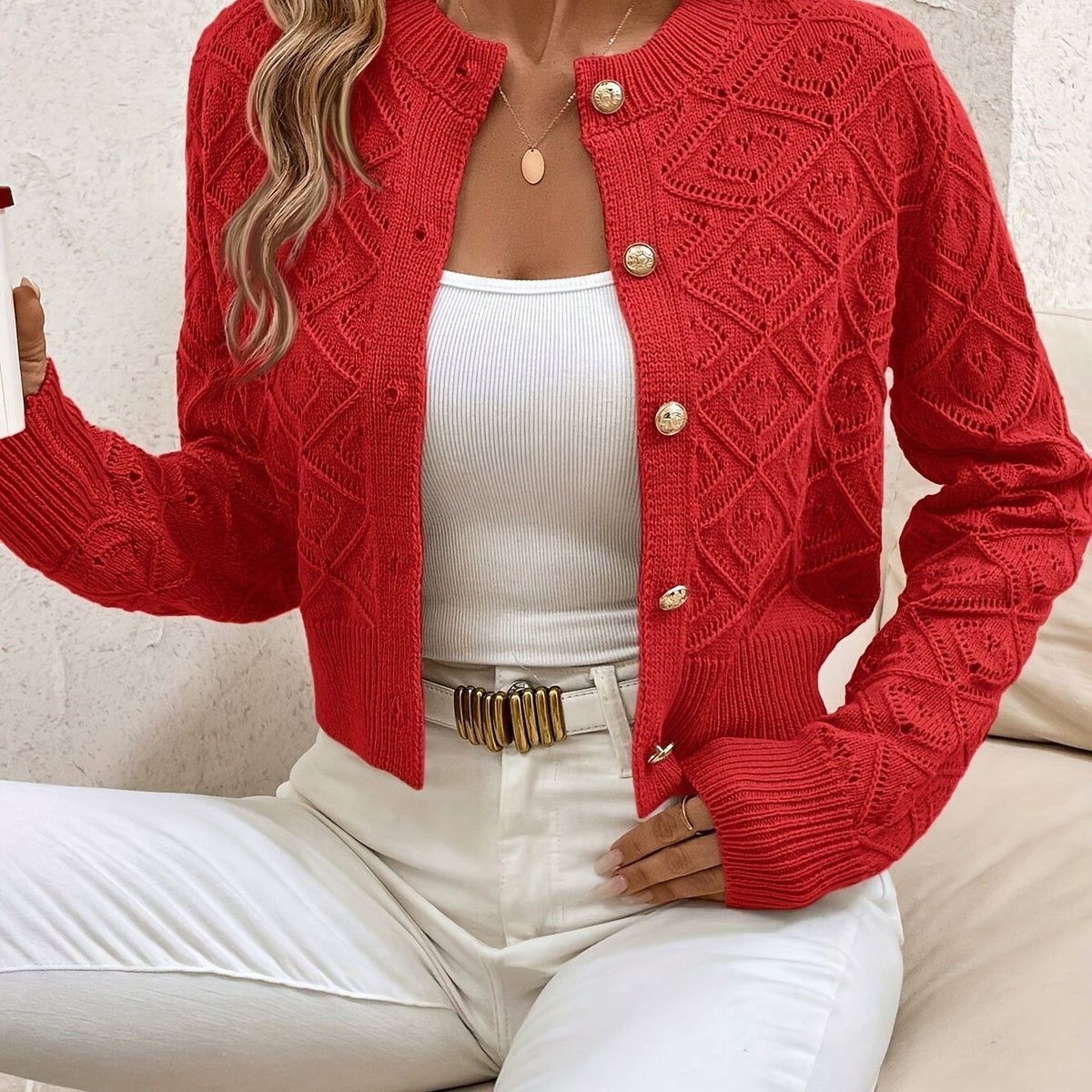 Women's Short Quilted Cardigan with Buttons
