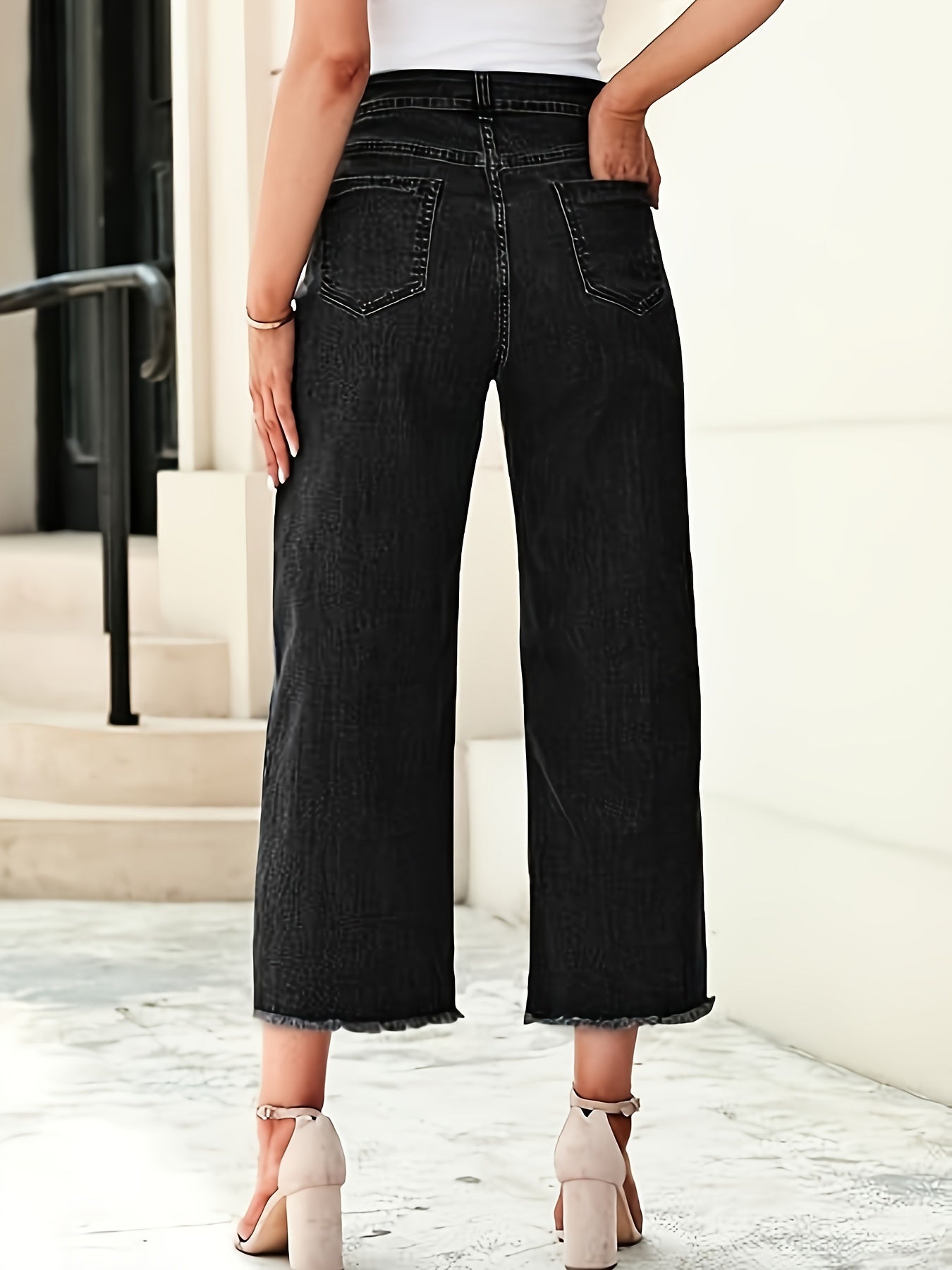 Baggy Jeans a Vita Alta Gamba Dritta Cropped