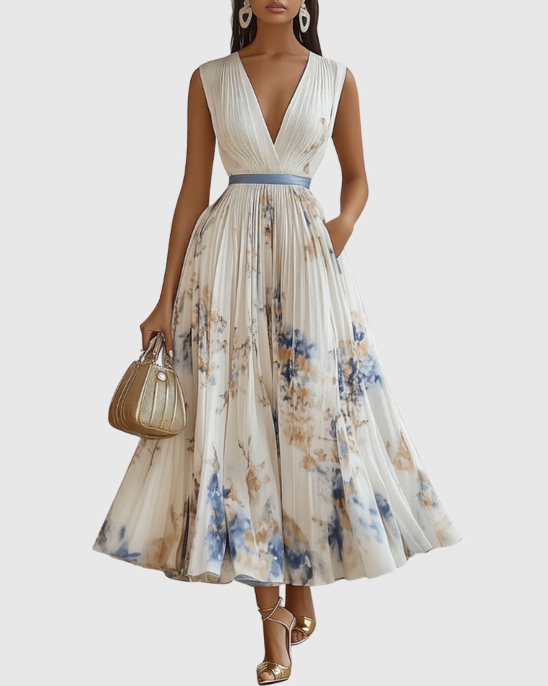 Elegant Formal Pleated Maxi Dress