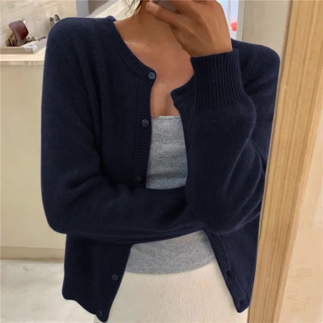 Women's Round-Neck Cardigan with Buttons