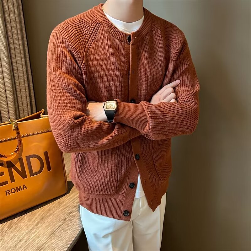 Men’s Slim Fit Crew Neck Solid Colour Cardigan