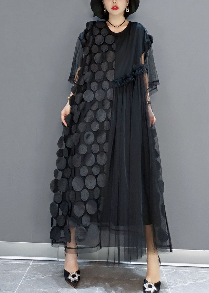 Black Tulle Asymmetrical Maxi Dress