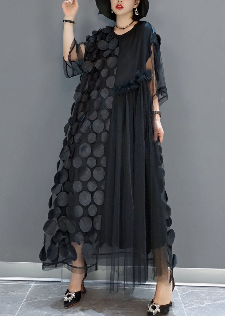 Black Tulle Asymmetrical Maxi Dress