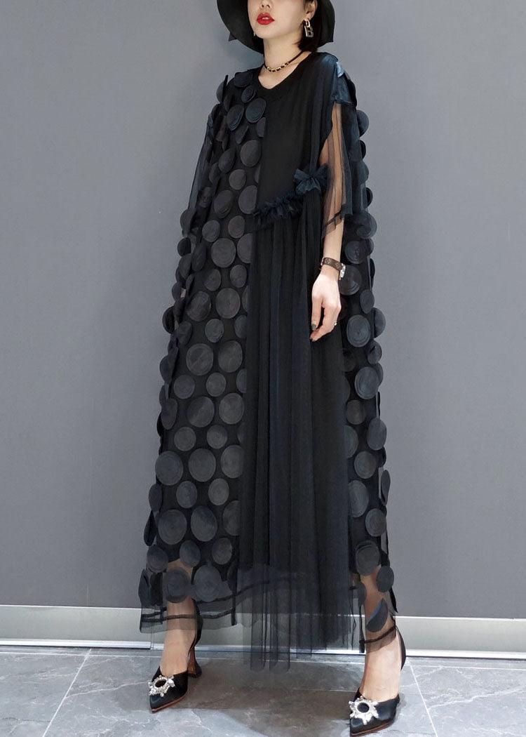 Black Tulle Asymmetrical Maxi Dress