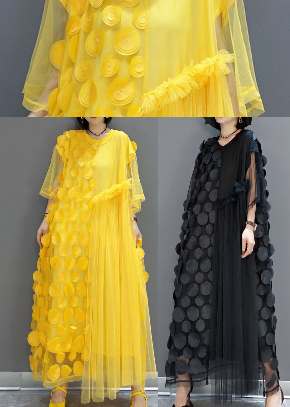 Black Tulle Asymmetrical Maxi Dress