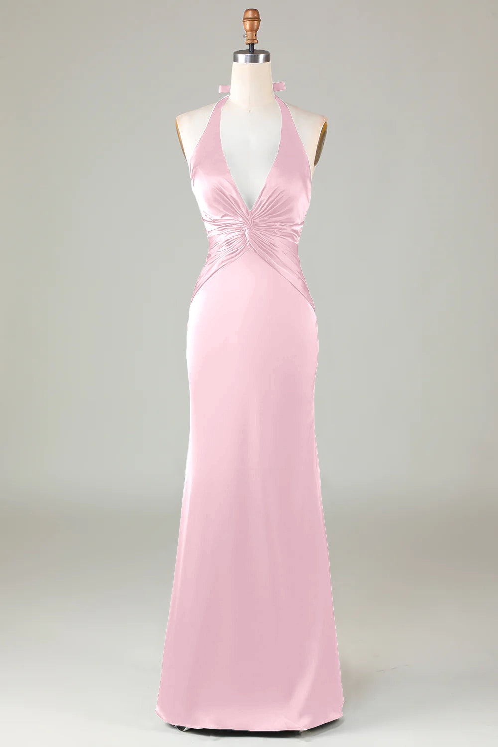 Dusty Sage Satin Halter Formal Maxi Dress