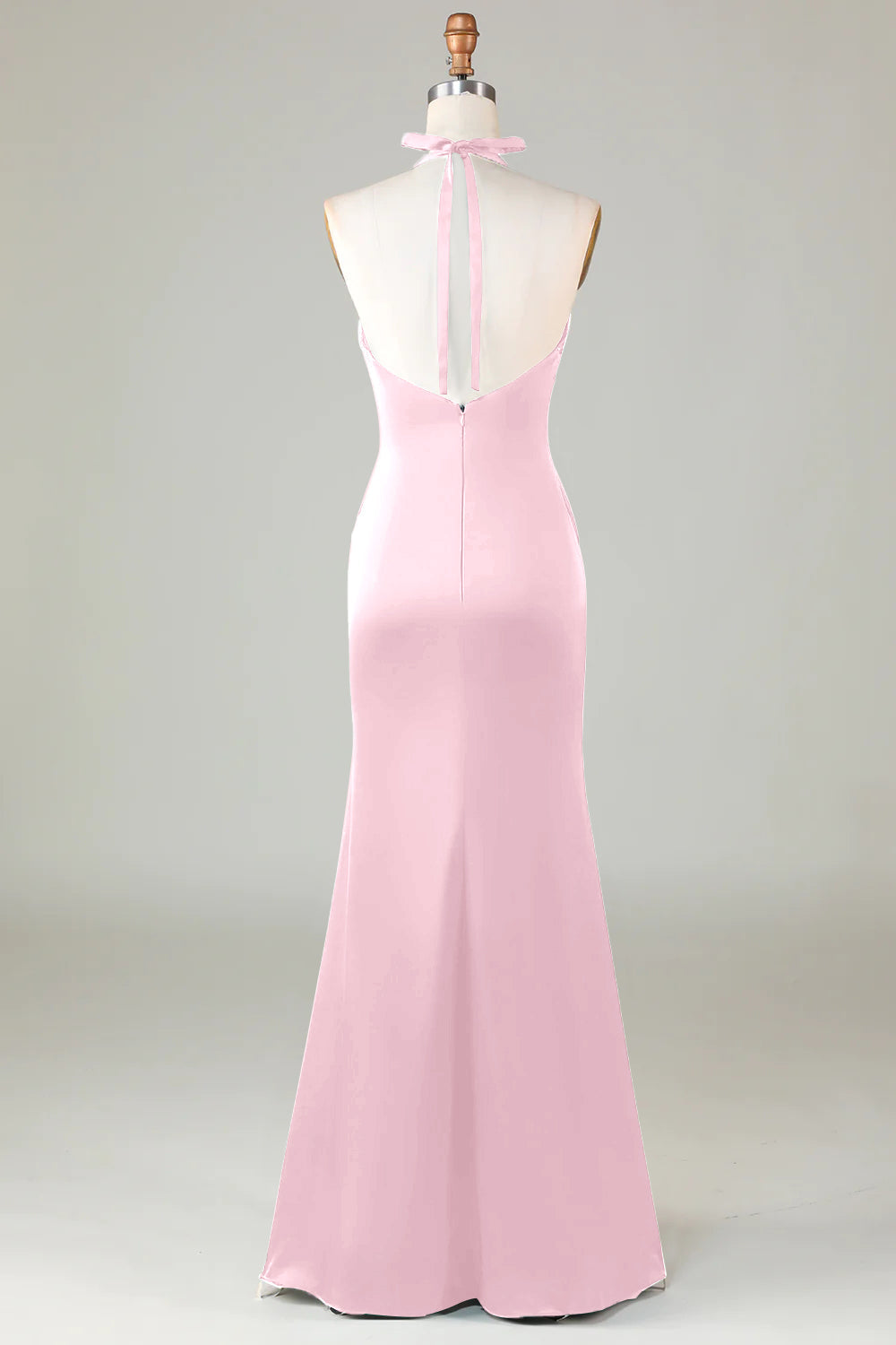 Dusty Sage Satin Halter Formal Maxi Dress
