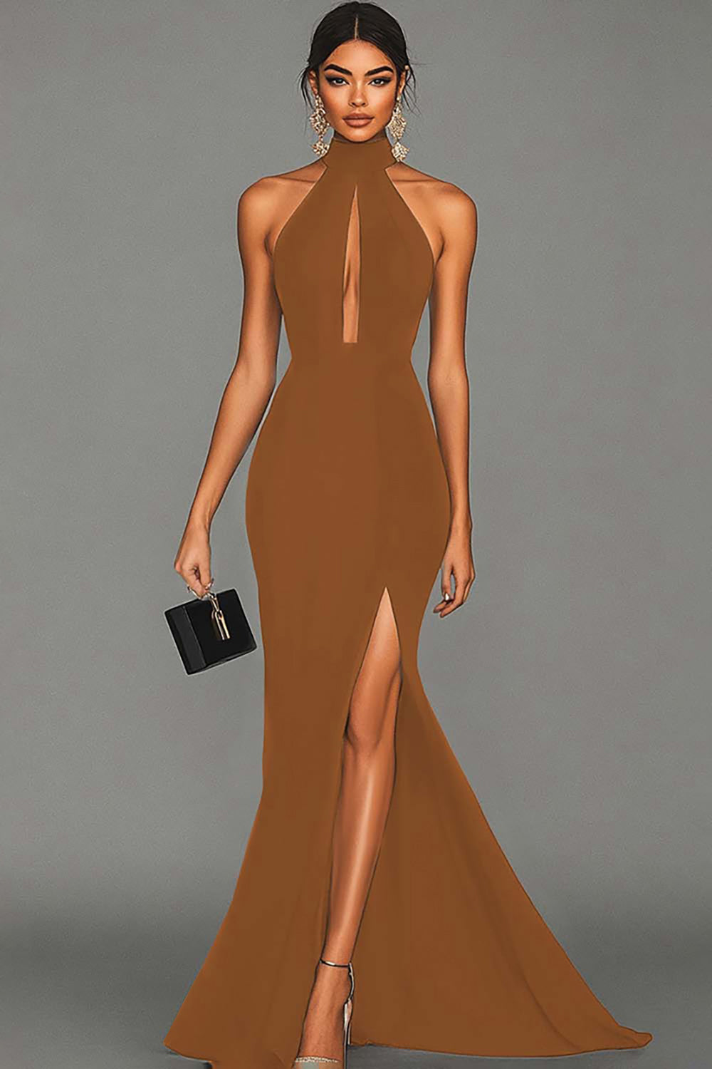 Classic Black Halter Neck Mermaid Long Evening Dress
