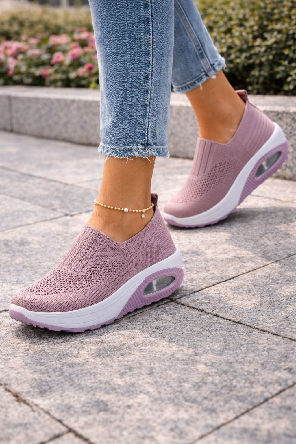 Women’s Orthopedic Slip-On Sneakers in Breathable Knit Fabric