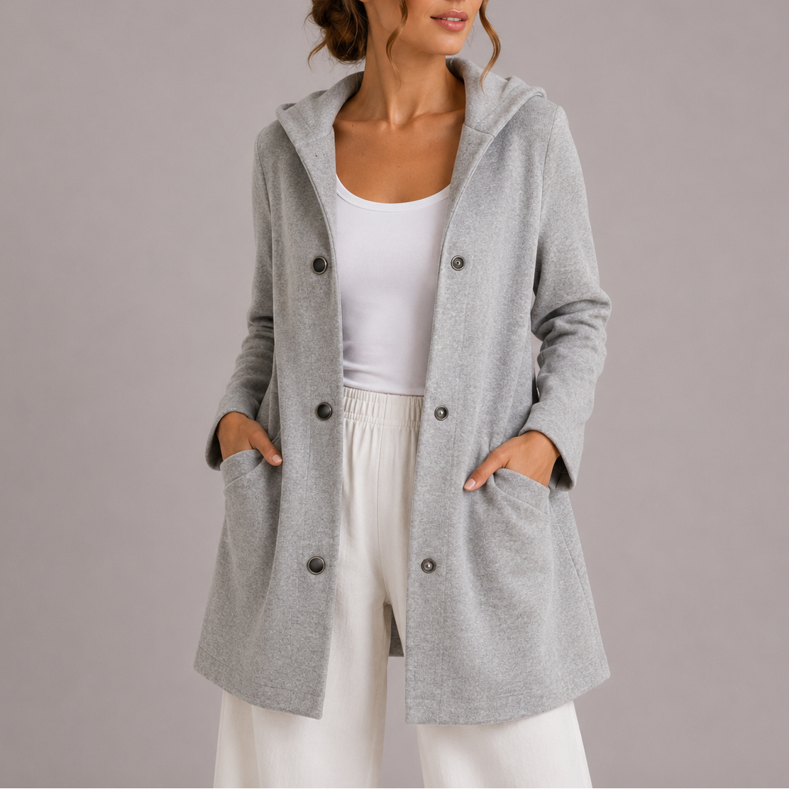 Women's Hooded Cardigan with Pockets, Relaxed Fit