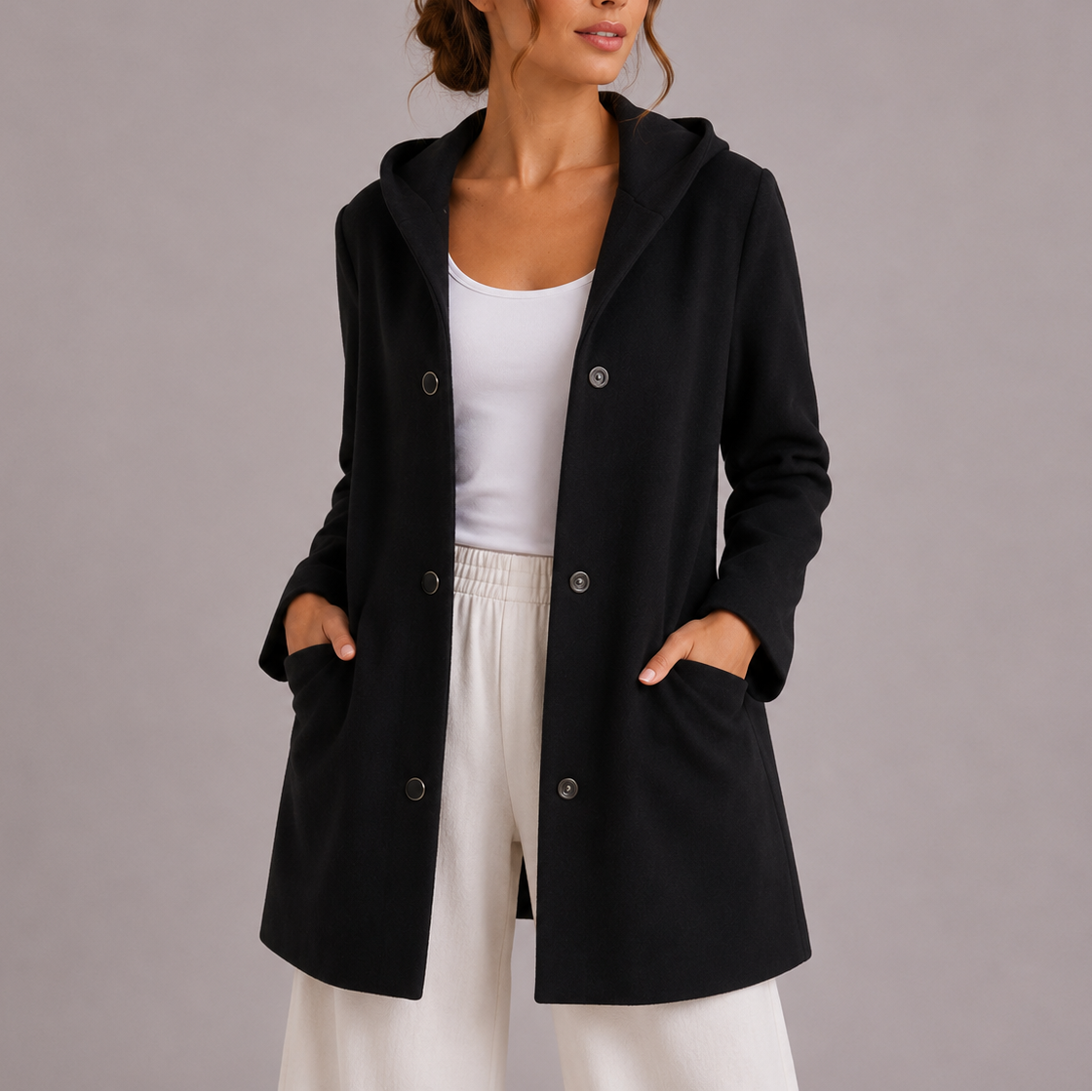 Women's Hooded Cardigan with Pockets, Relaxed Fit