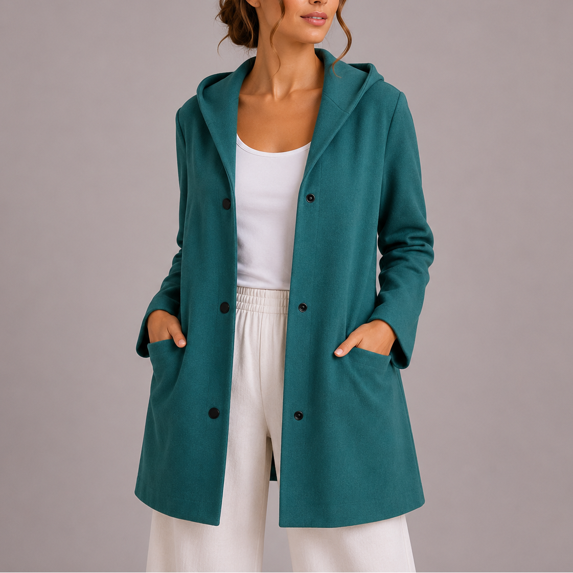 Women's Hooded Cardigan with Pockets, Relaxed Fit