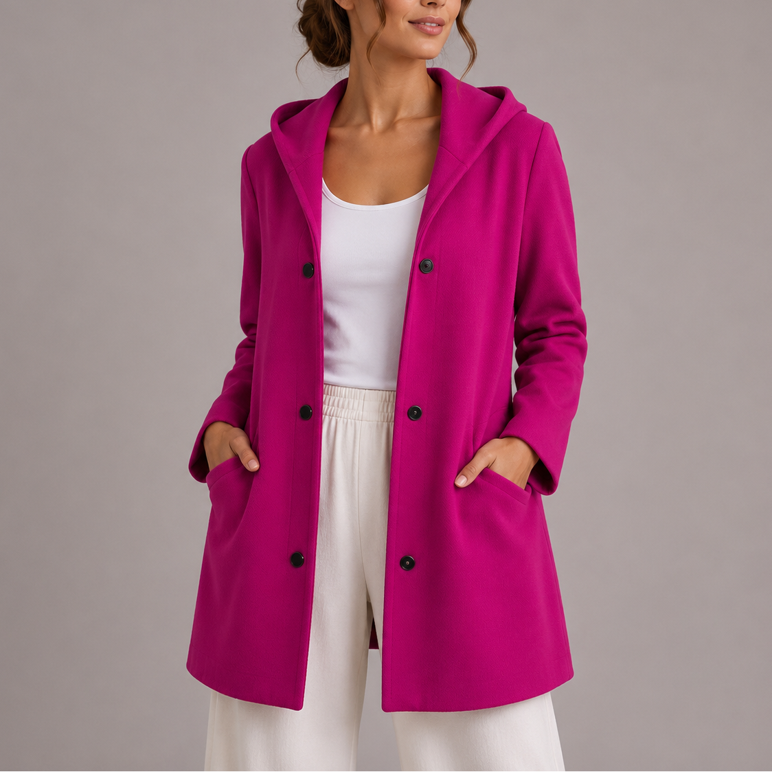 Women's Hooded Cardigan with Pockets, Relaxed Fit