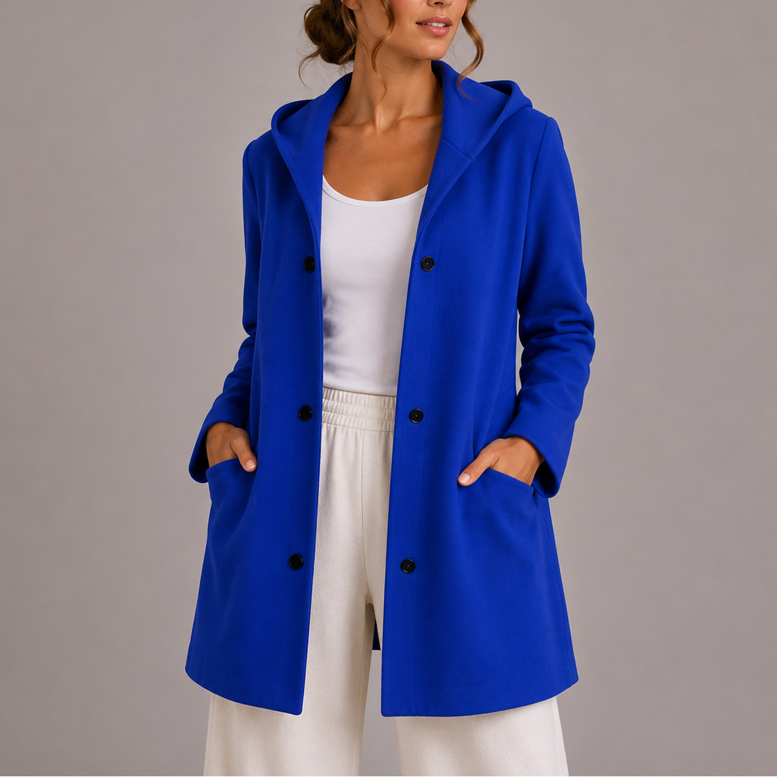 Women's Hooded Cardigan with Pockets, Relaxed Fit