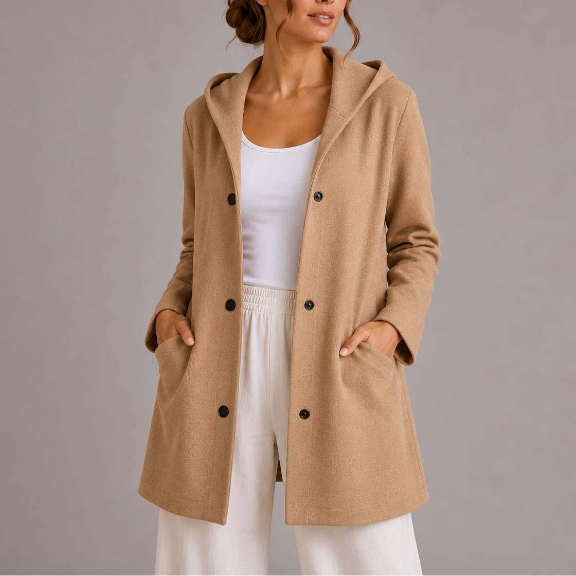 Women's Hooded Cardigan with Pockets, Relaxed Fit