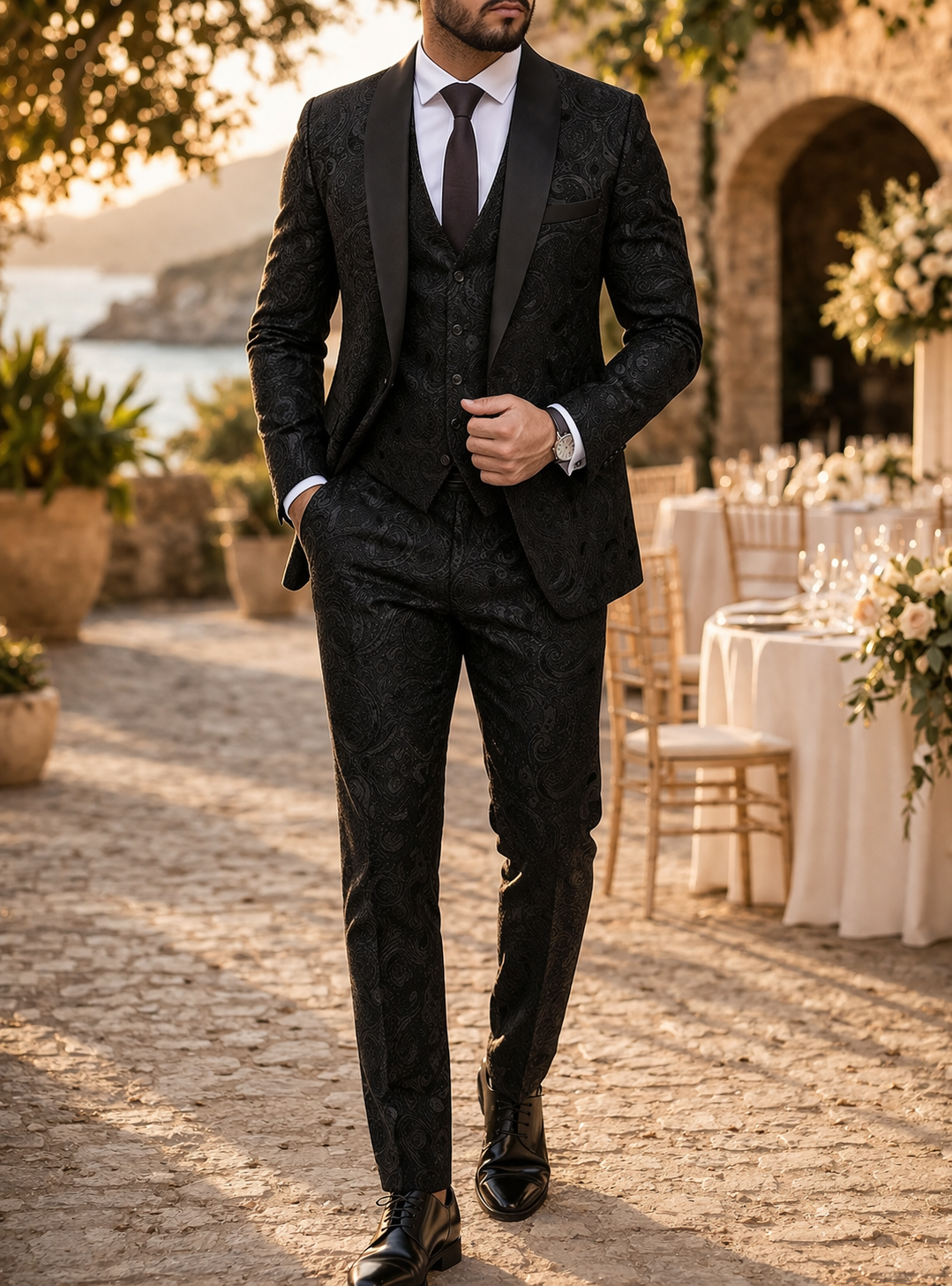 Men's Suit 3-Piece Black & White Pattern