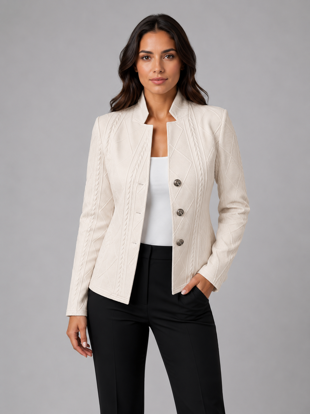 Elegant Women's Blazer with Woven Texture, Slim Fit