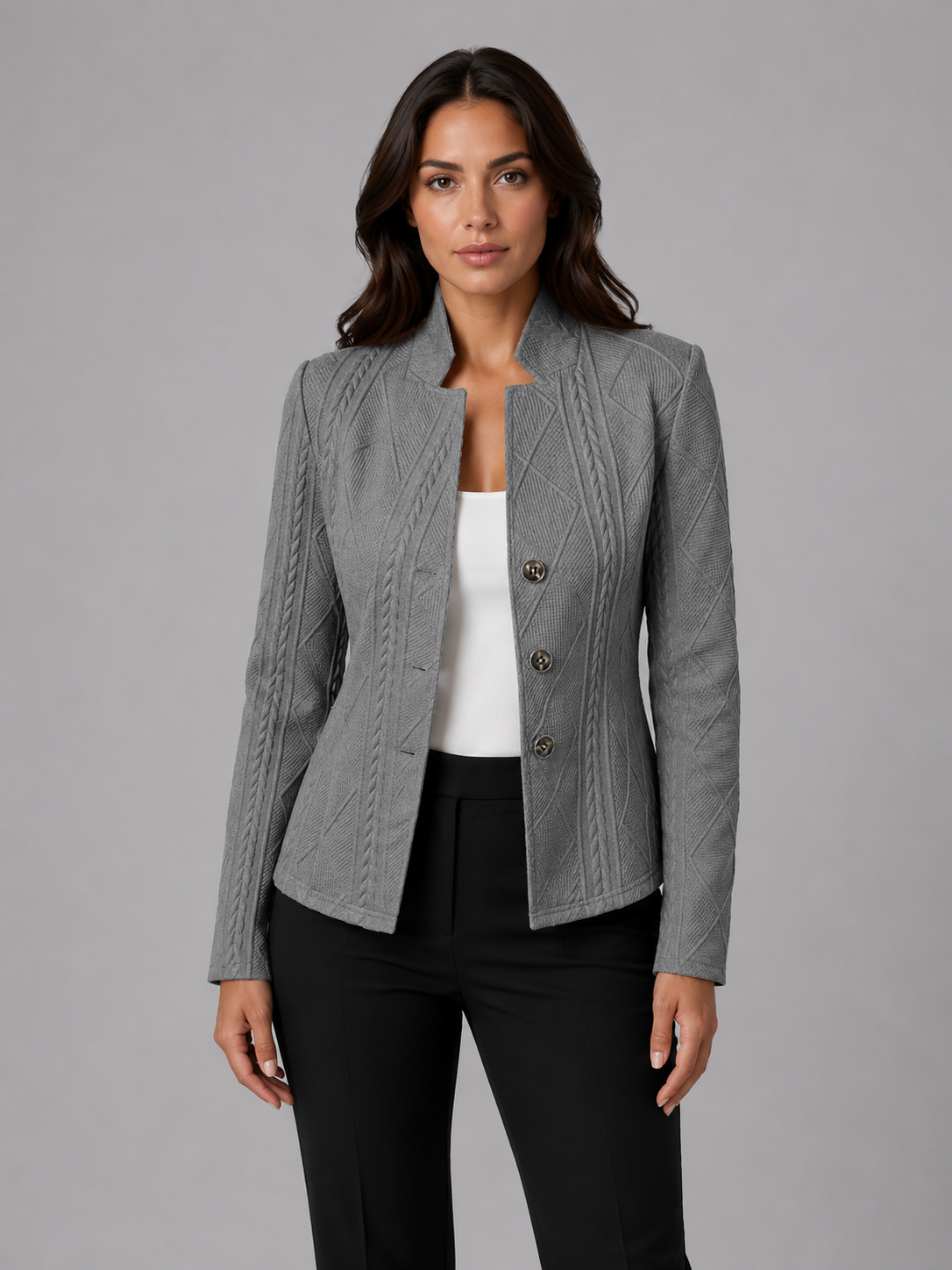 Elegant Women's Blazer with Woven Texture, Slim Fit