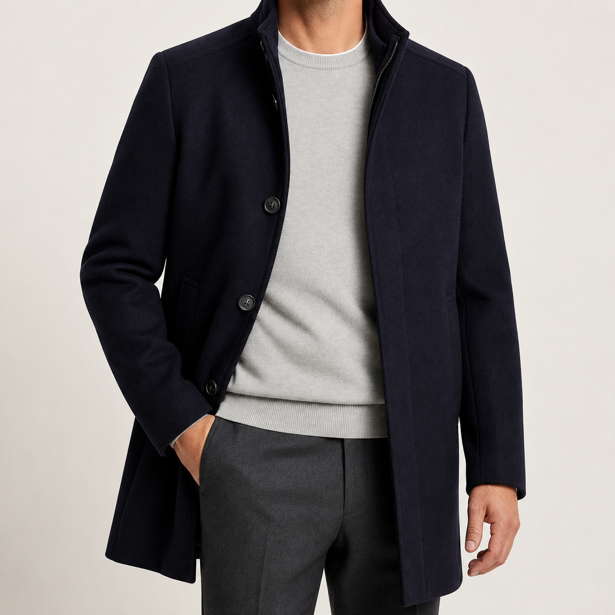 Men's Wool Coat with Structured Collar