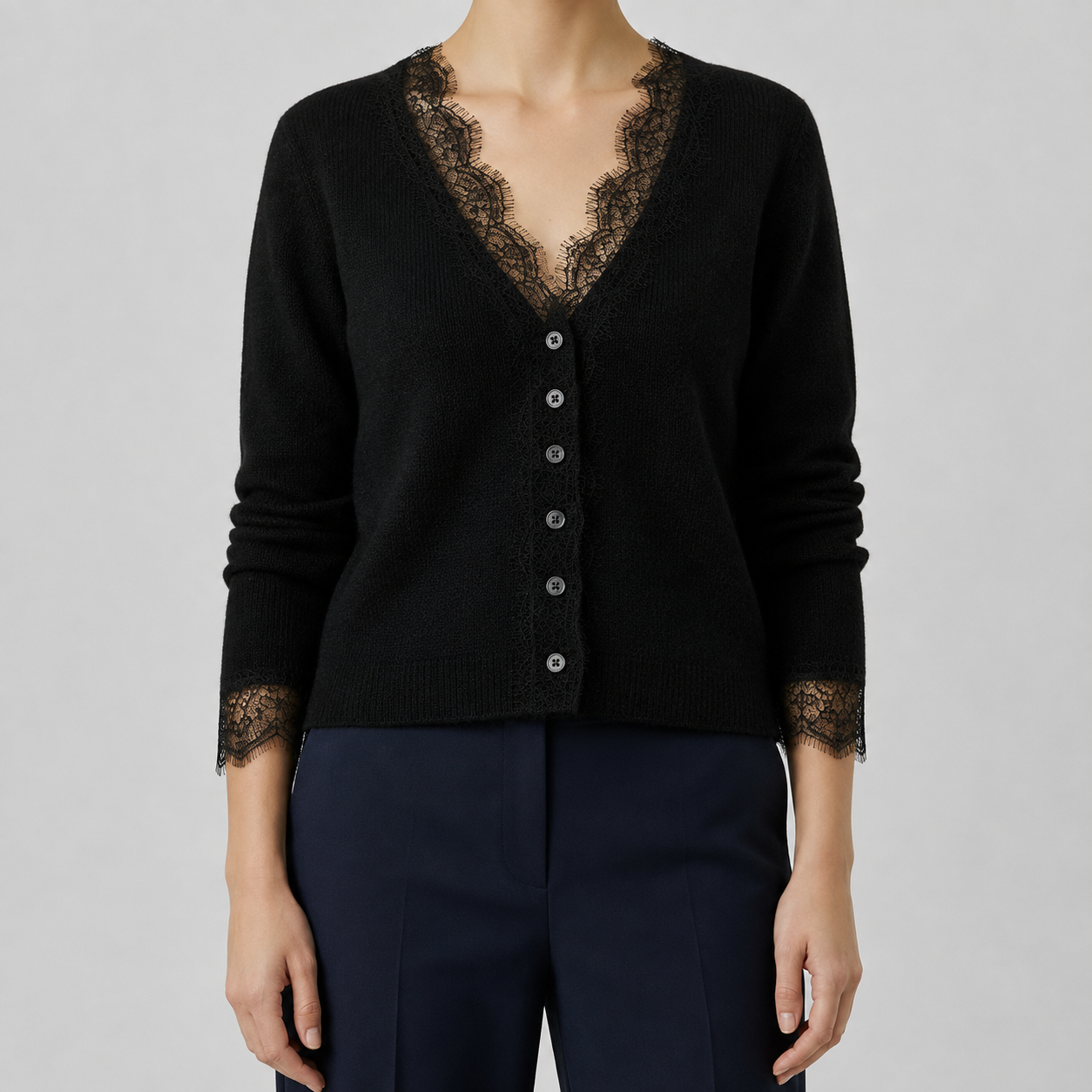 Lace Trim Soft Knit Cardigan