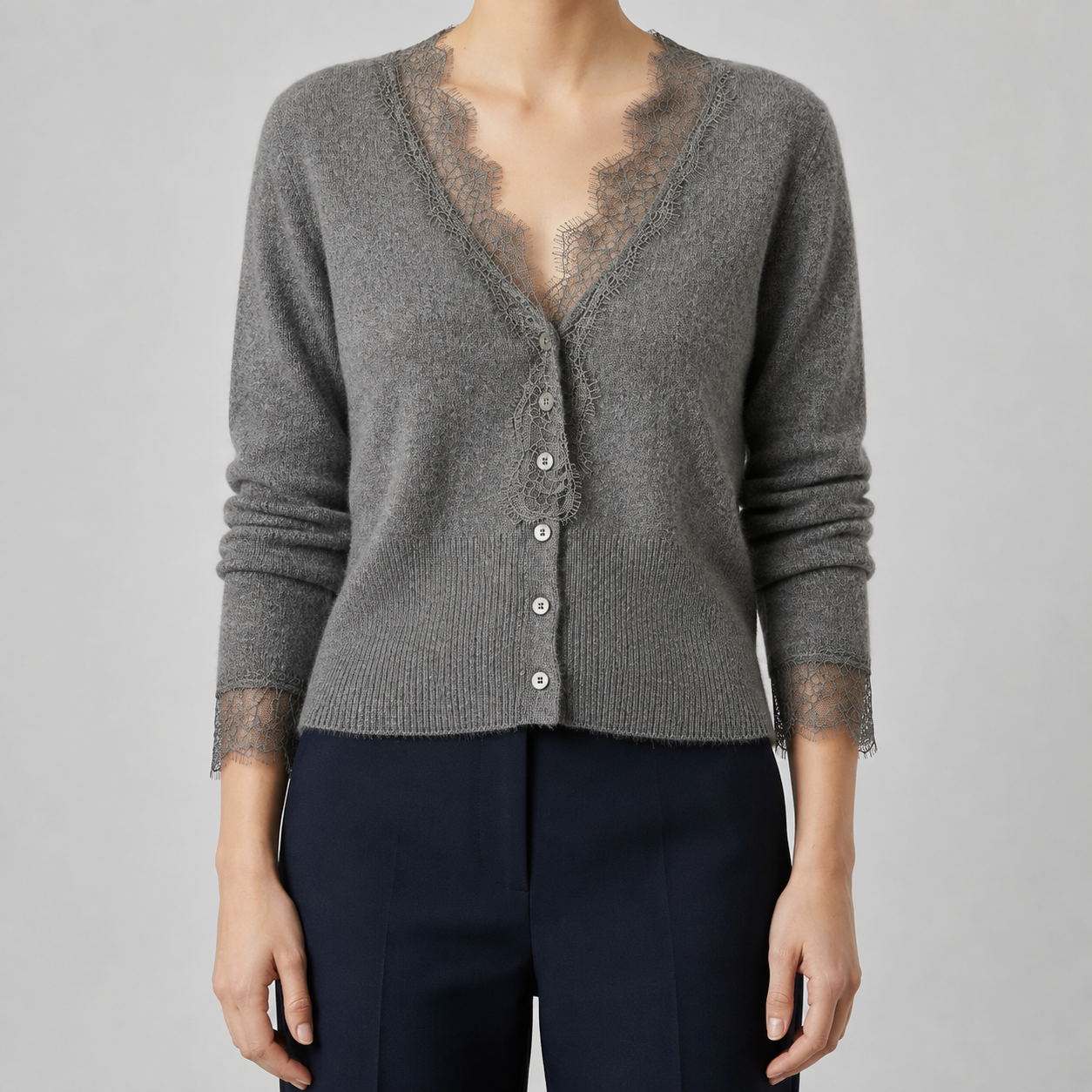 Lace Trim Soft Knit Cardigan