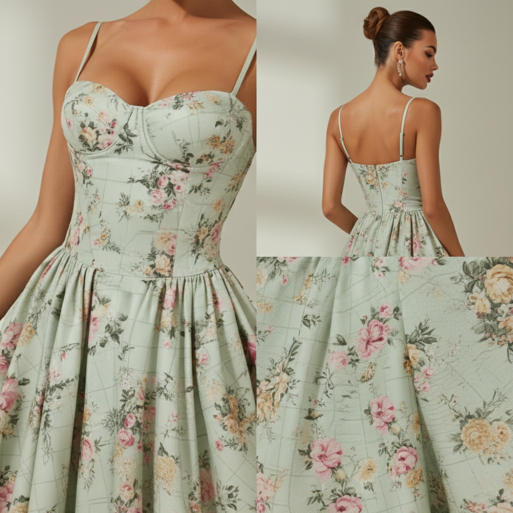 Stylish Women’s Midi Dress – Sweetheart Neck Design