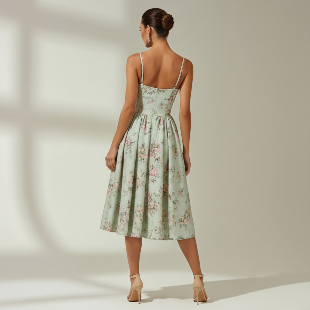 Stylish Women’s Midi Dress – Sweetheart Neck Design