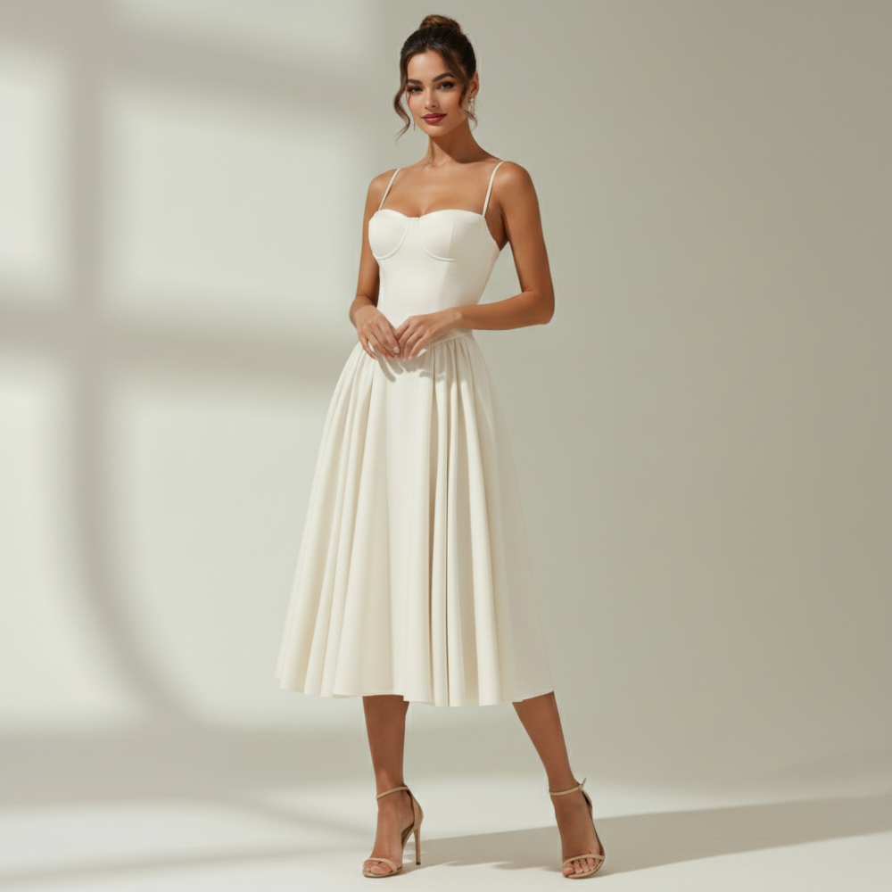 Stylish Women’s Midi Dress – Sweetheart Neck Design