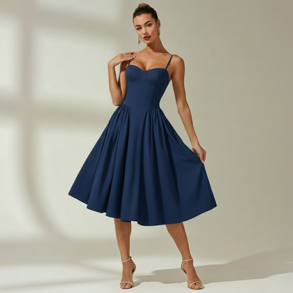 Stylish Women’s Midi Dress – Sweetheart Neck Design