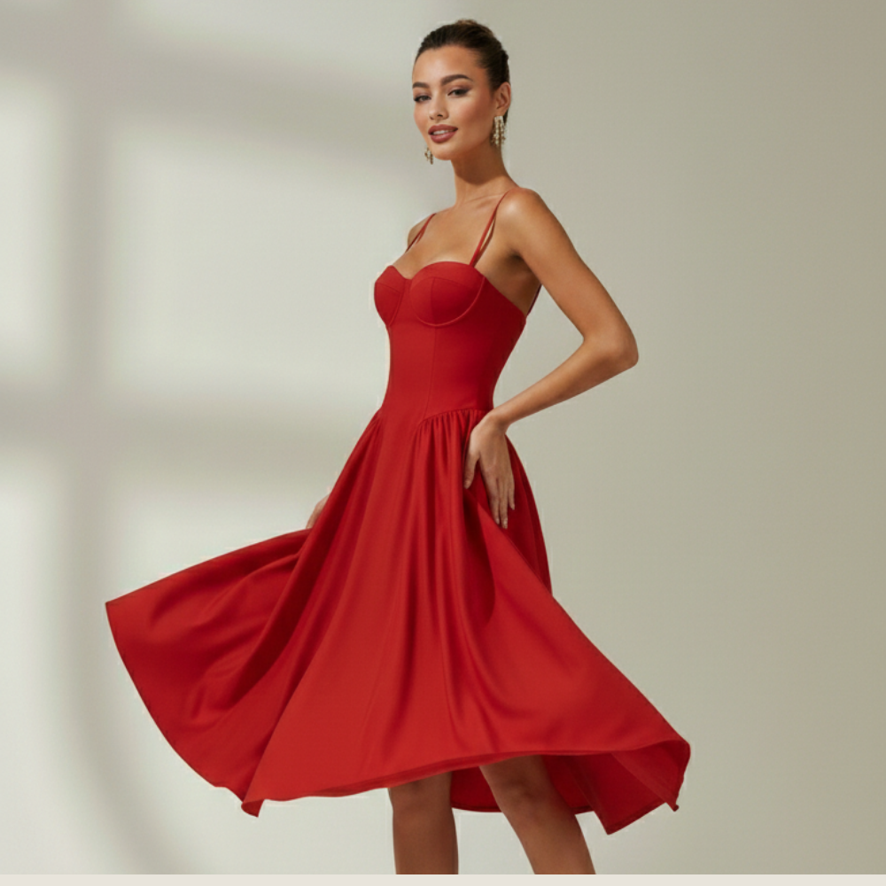 Stylish Women’s Midi Dress – Sweetheart Neck Design