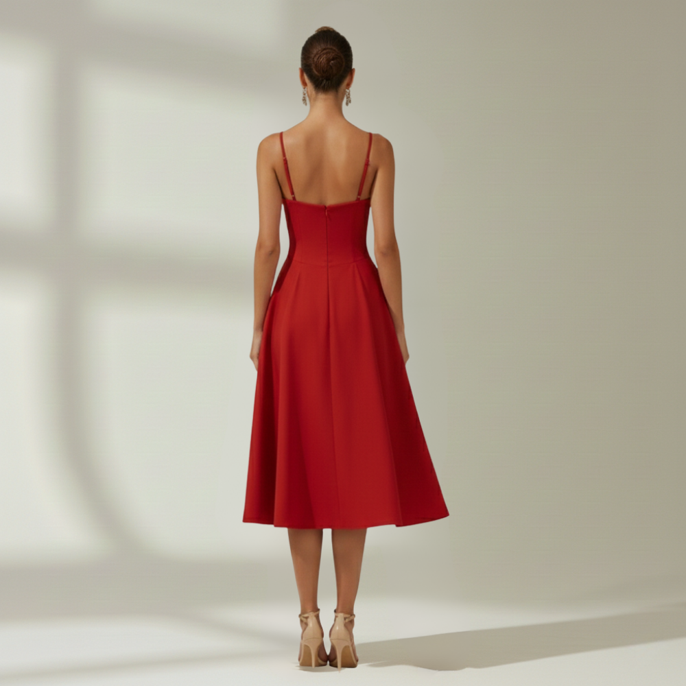 Stylish Women’s Midi Dress – Sweetheart Neck Design