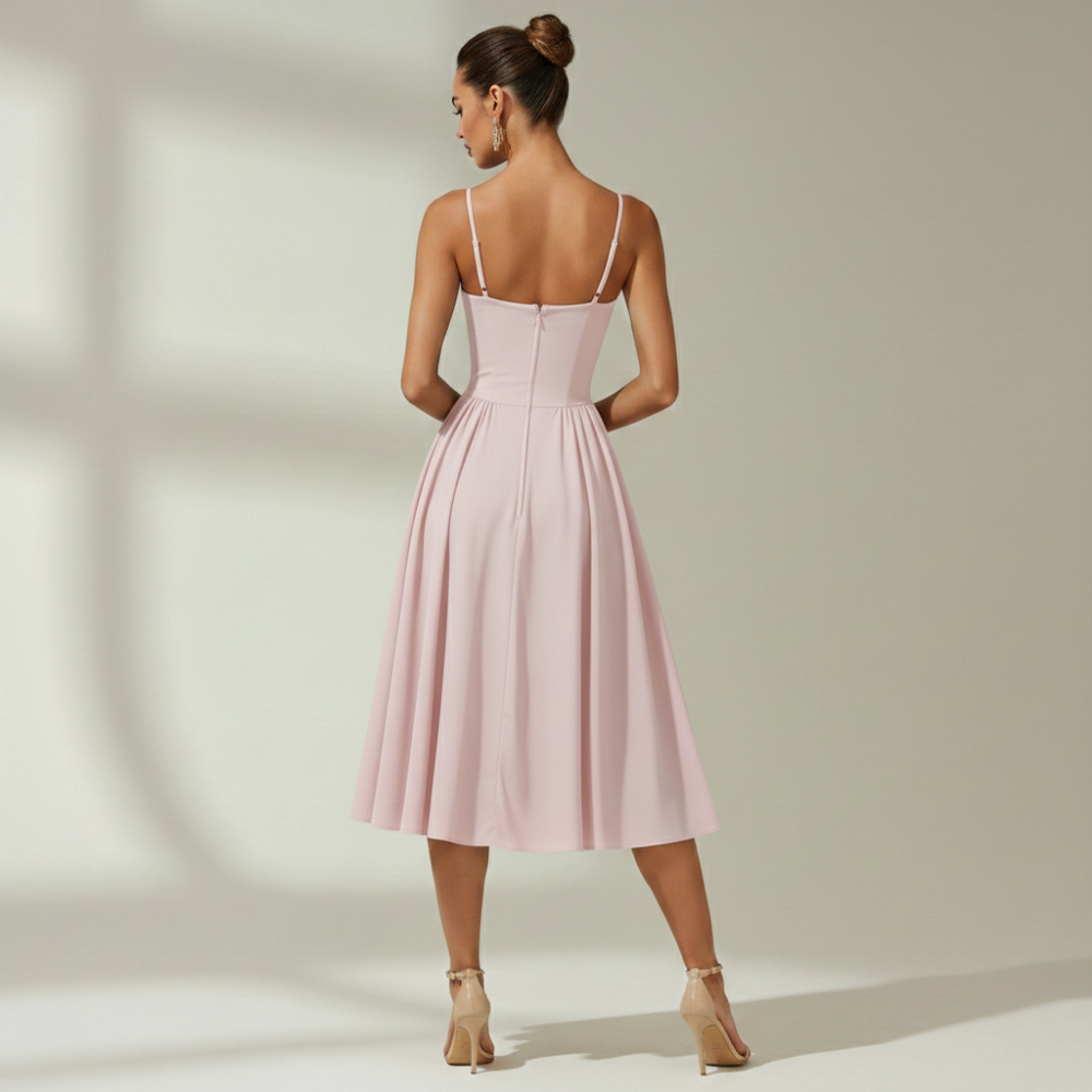 Stylish Women’s Midi Dress – Sweetheart Neck Design