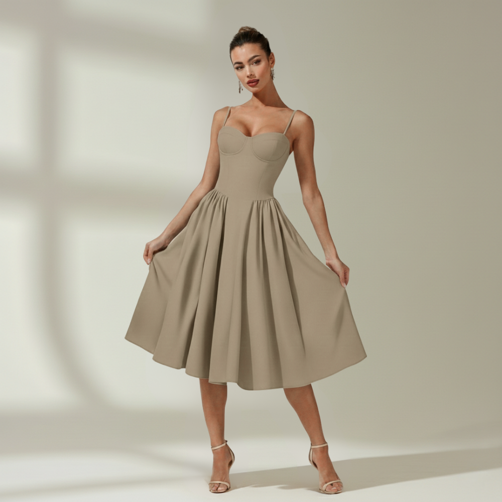 Stylish Women’s Midi Dress – Sweetheart Neck Design