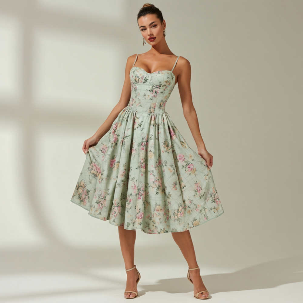Stylish Women’s Midi Dress – Sweetheart Neck Design