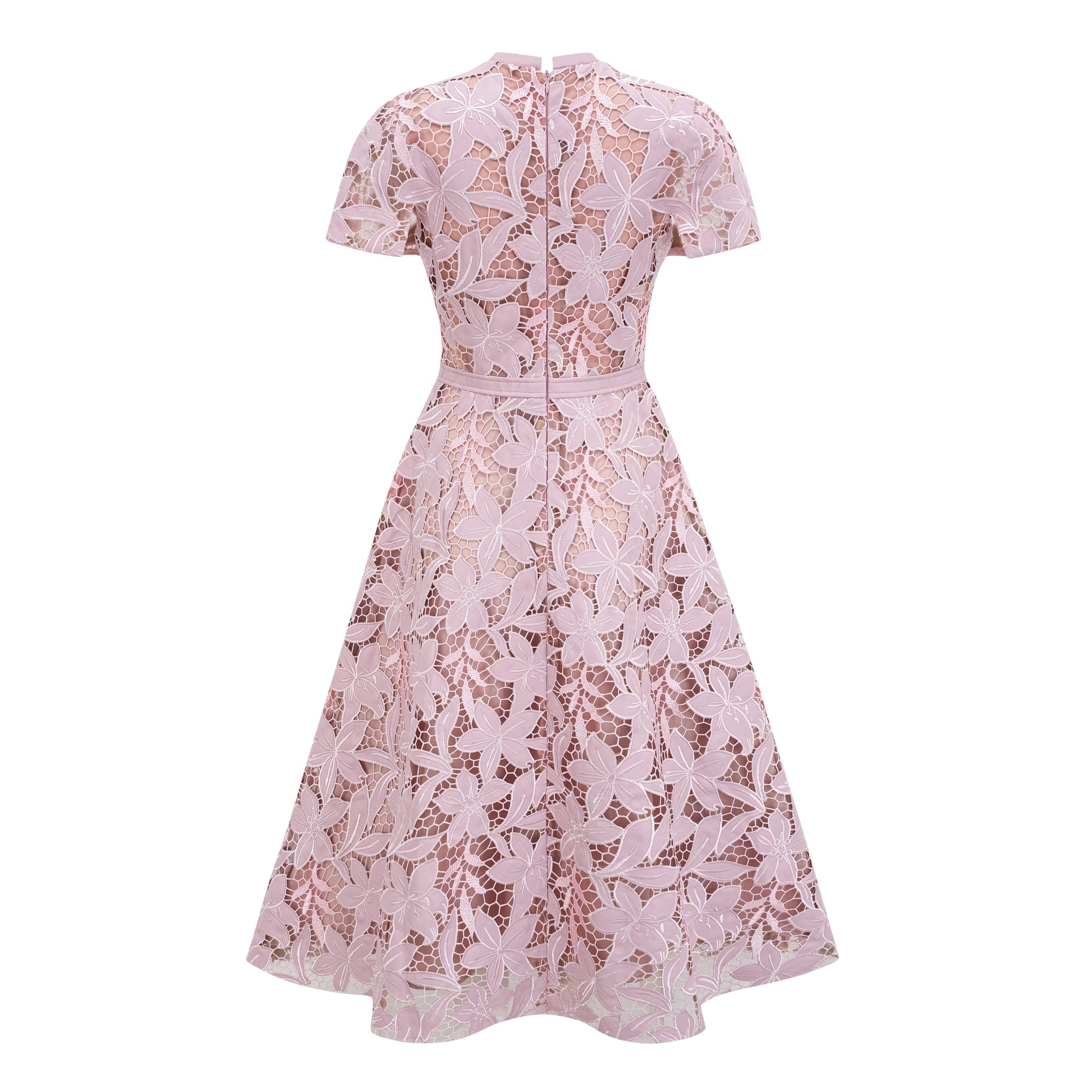 Chic Pink Lace Floral Occasion Midi Dress