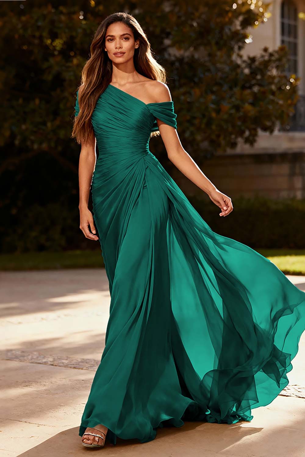 Dusty Sage Chiffon A-Line Formal Maxi Dress