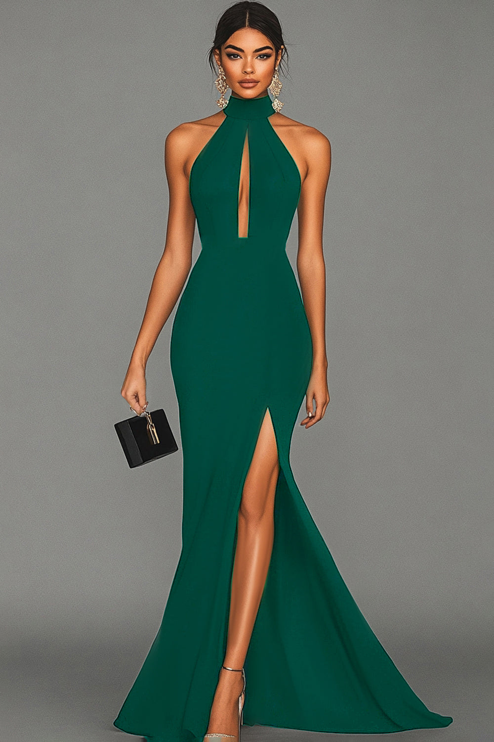 Classic Black Halter Neck Mermaid Long Evening Dress