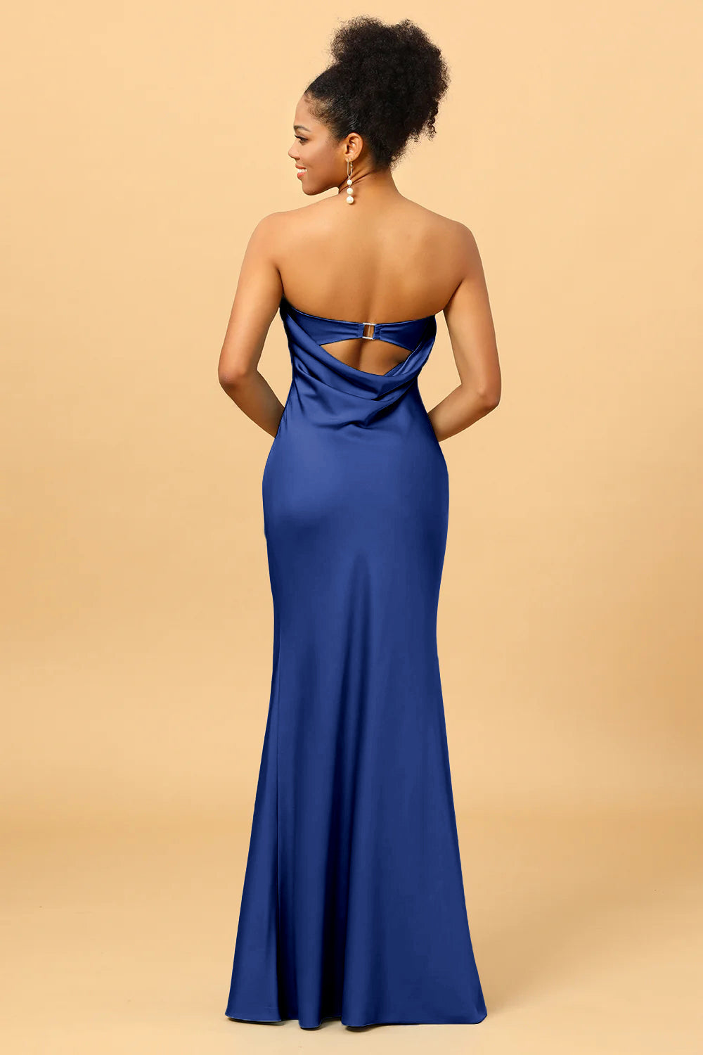 Grey Blue Satin Mermaid Bridesmaid Maxi Dress