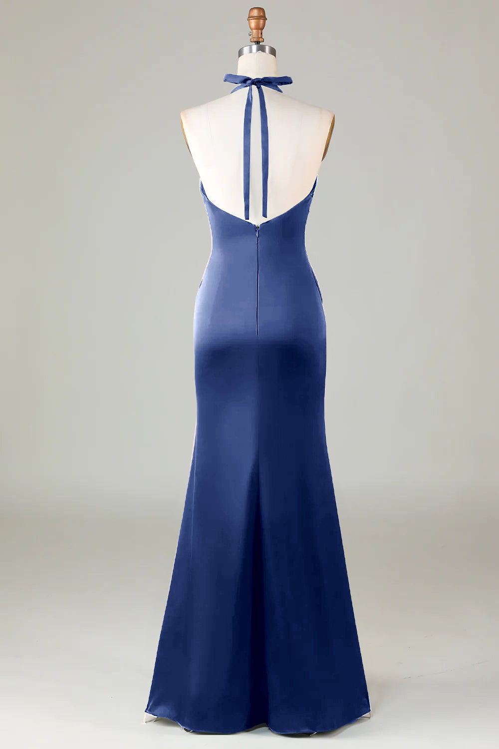 Dusty Sage Satin Halter Formal Maxi Dress